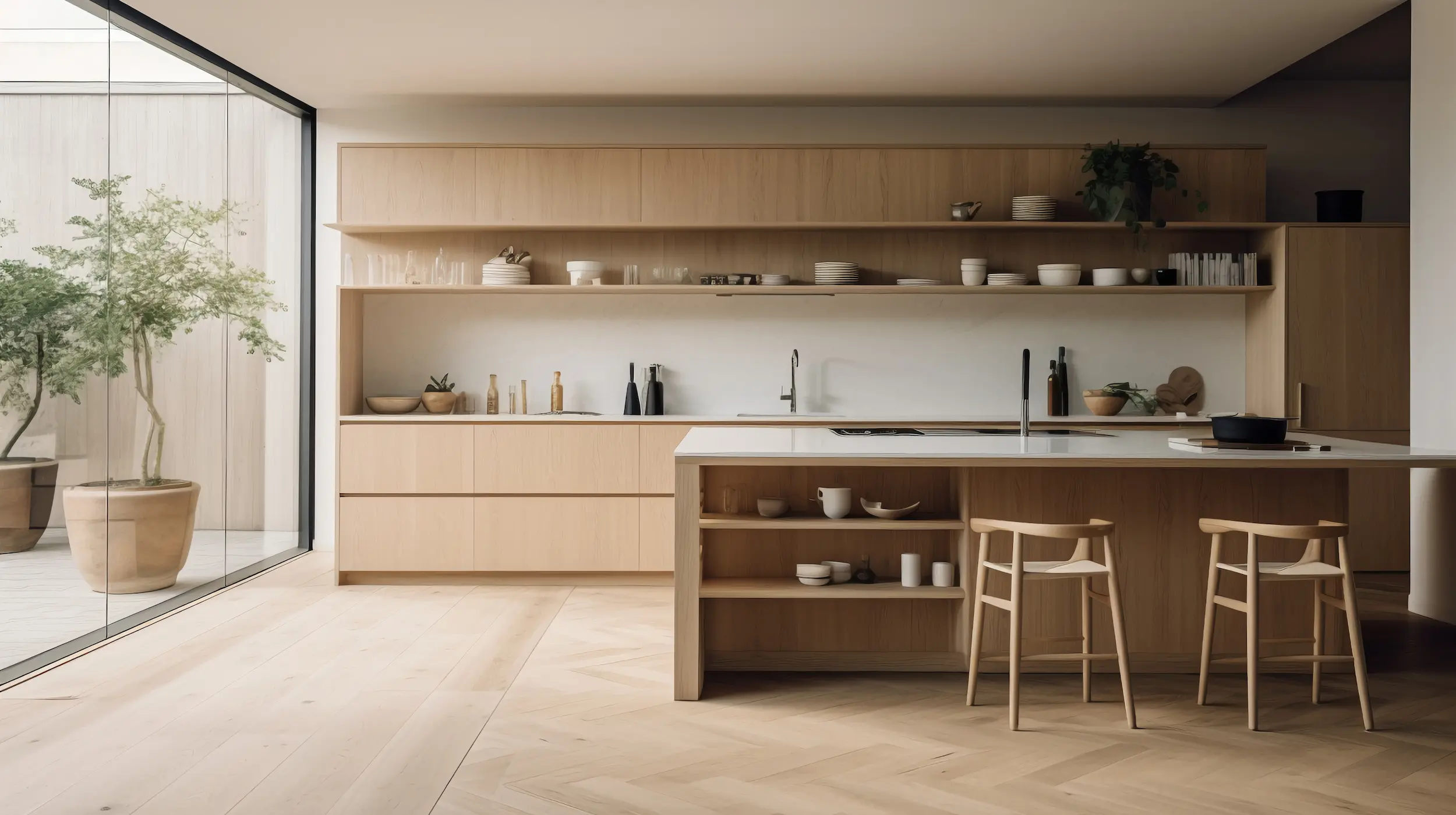 Reforma parcial de una cocina en tonos madera y blancos